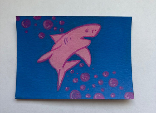 ACEO Original Acrylic Painting 2.5 x 3.5 inch SHARK PINK BUBBLES