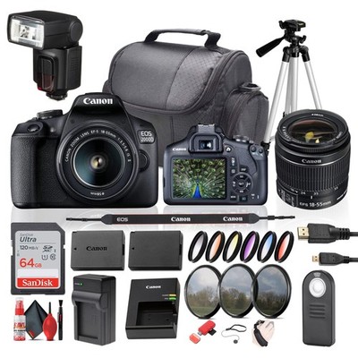 Canon EOS 2000D / Rebel T7 DSLR Camera with 18-55mm Zoom Lens, 64GB Card,