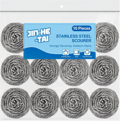 10 Pack Stainless Steel Scrubber, Steel Wool Srubber for Scouring Stubborn Messe