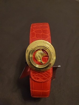 Stefano Ricci Crocodile Leather with Eagle Gold Buckle Belt Size 36 US 90 CM