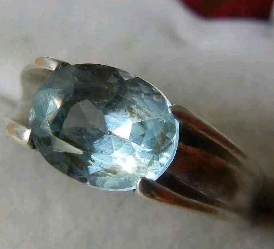 925 Silver Ukrainian Vintage Ring Size 7.5 Blue Stone-image