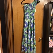 Japna Blue Floral One Shoulder  Rayon Maxi Dress Size M NWT