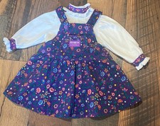 VTG Oshkosh Floral Overall Jumper Dress 12 M Purple Vestbak USA 2 Pc Set CLEAN