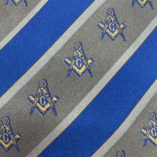 Free Masons Masonic Silk Necktie Mens Tie Square Compass Blue Gray Fraternal