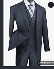 Charcoal Vinci Men Regular Fit Glen Plaid 2 Button 3 Piece Suit NEW 60R/56W