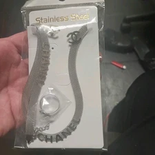 Necklace Choker Channel Set Stainless Steel Silver Tone