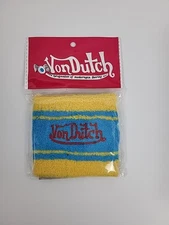 Von Dutch Vintage Terry Cloth Wristband Sweatband Yellow Blue Red