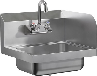 Stainless Steel Wall Mount Hand Sink W/ Faucet & Right Sidesplash 17'' x 15'' NSF