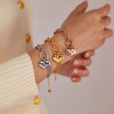 Jeweled Chain Stainless Steel Fashion Titanium Heart Bracelet for Women