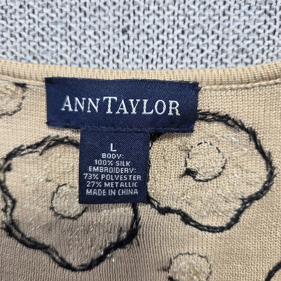 Женский свитер Ann Taylor без рукавов размер Large бежевый с вышивкой цветочный пуловер - Изображение 4 из 4