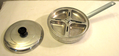 Vintage Comet Aluminum Egg Poaching Pan With Lid And 4 Divider Tray Made In USA