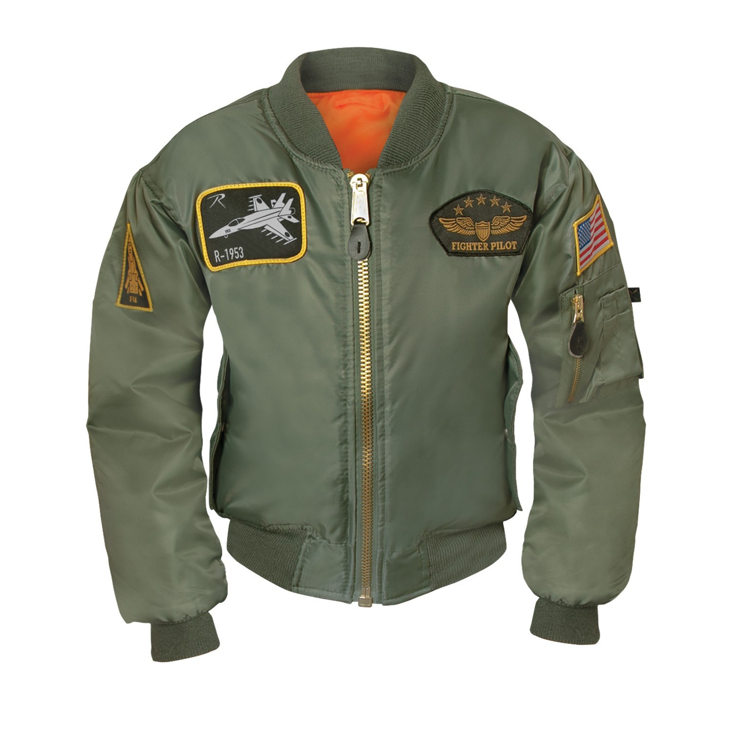 Rothco Kids Flight Jacket with Patches | Sage Green | Large 