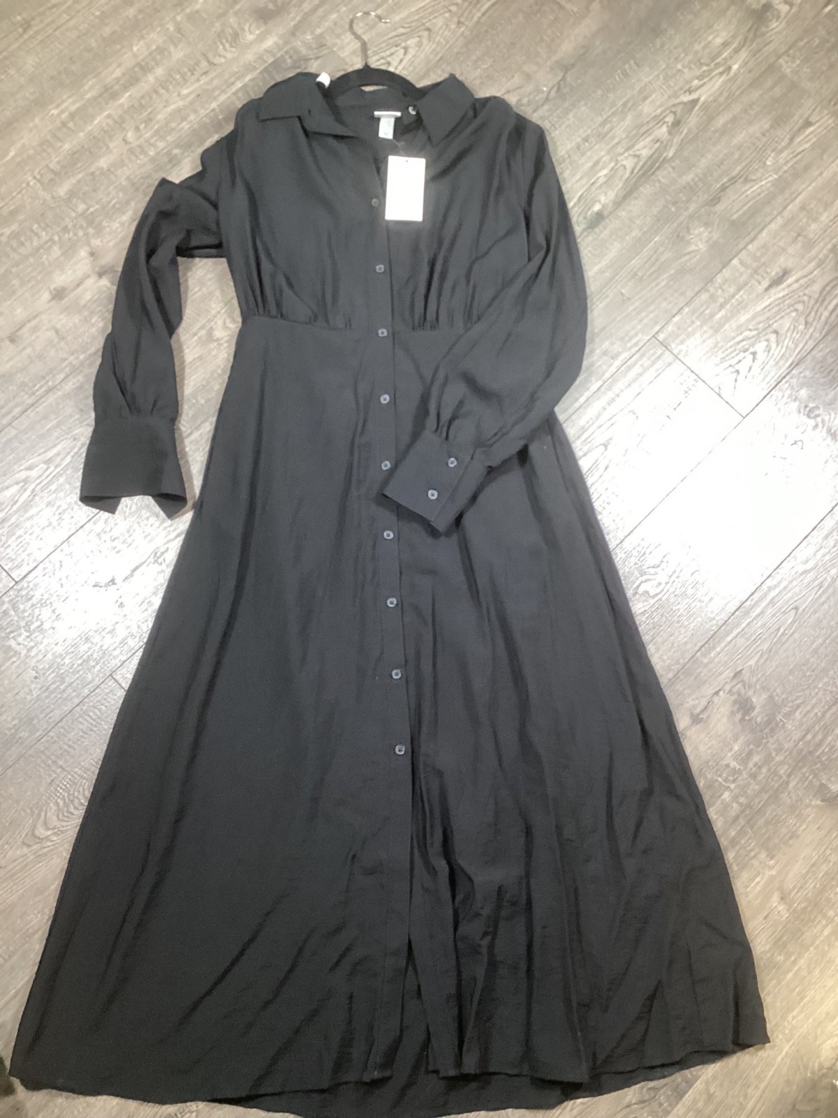 A New day Womens Black Button-Down long sleeve Maxi Shirt Dress Size S Casual