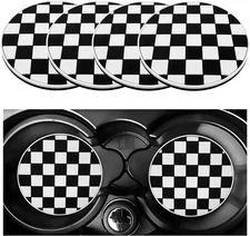 4 PCS Car Cup Coasters, 2.76 Inch Anti-Slip Checkered Vehicle Cup Holder Insert 