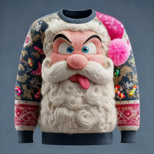 Funny Santa Sweater with Tongue Out   Cute Ugly Christmas Holiday Knit Pullover