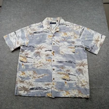 Milano Bay Hawaiian Shirt Mens Large Blue Gray Aloha Camp Short Sleeve Button-Up