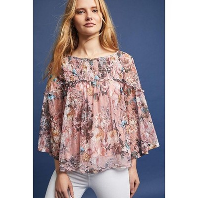 ANTHROPOLOGIE AKEMI + KIN sz XS JUNO smocked floral blouse EUC