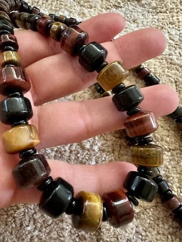 Gemstone & Wood Graduated Beaded Pattern Necklace 32" image 3