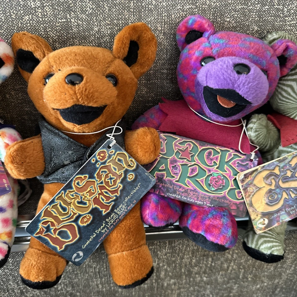 批量 5 件 Grateful Dead 毛绒豆熊收藏品 液体蓝色 带标签 — 第 3/4 张图片