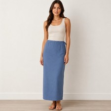 Lauren Ralph Lauren Blue Cotton Midi Maxi Skirt Women's M Drawstring Vintage