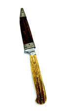 Antik Jagdmesser Taschenmesser mit Horngriff + Leder Scheide Hubertus Solingen