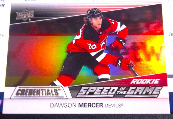 DAWSON MERCER - SPEED OF THE GAME ROOKIE DEVILS - 2021-22 UPPER DECK CREDENTIALS