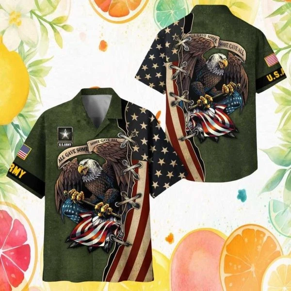 US Army All Gave Some Some Gave All Eagle Olive Drab Patriotic Hawaiian Shirtjfi