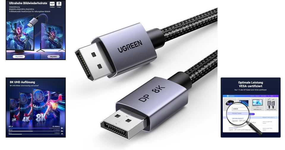 Hochgeschwindigkeits DisplayPort Kabel 3M - 8K@60Hz - Ideal für Gaming und Video - Bild 2 von 4