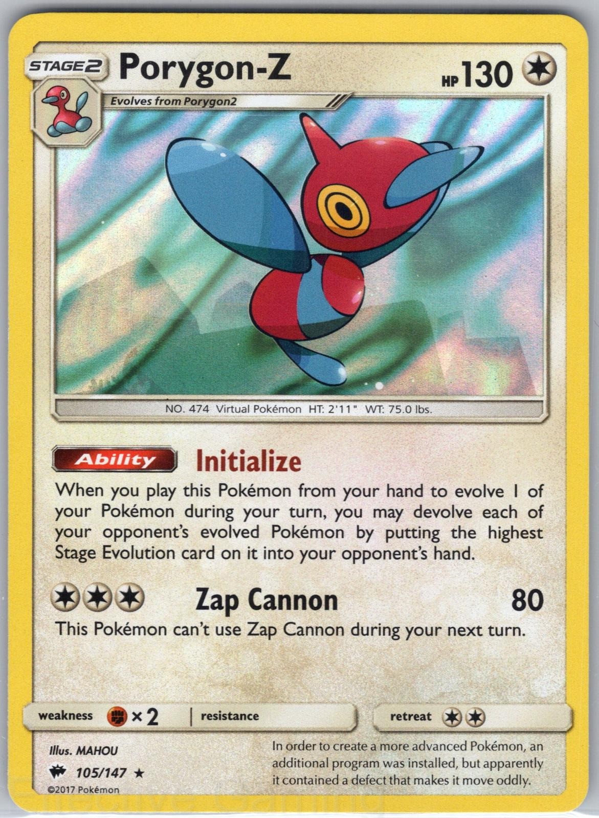 Porygon-Z 105/147 Holo Rare Burning Shadows Pokemon NM MAHOU