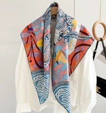 100% Mulberry Silk Scarf Women Square Wrap Neckerchief  26" Printing Bandana Q62