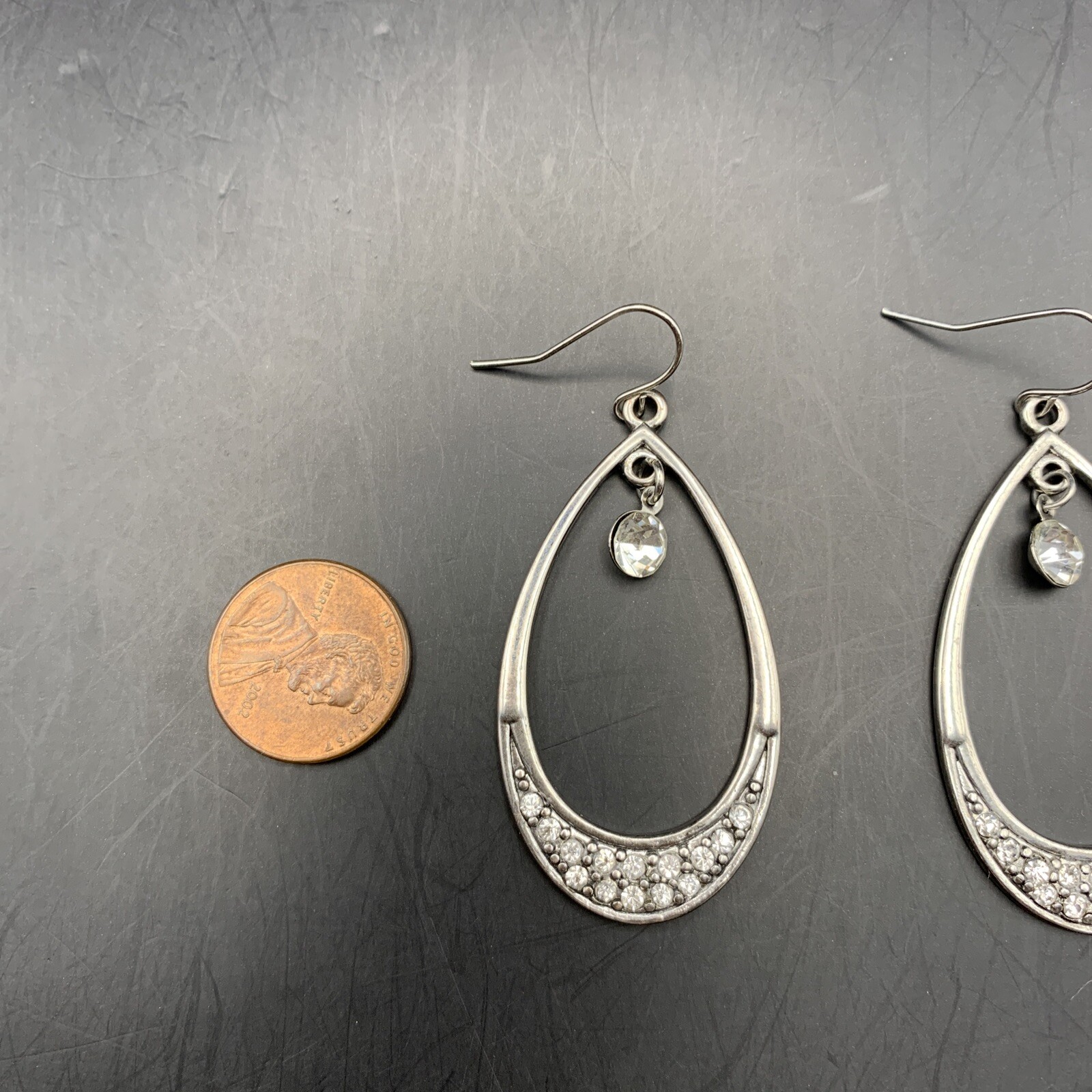 Big Teardrop Drop Dangle Hook Earrings Silver Ton… - image 4