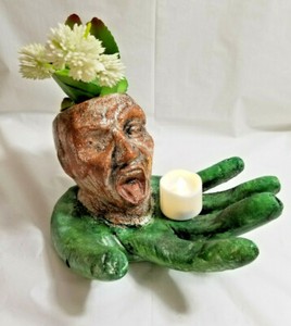 Handcrafted Cement Hand & Head Sculpture by Bren Indoors or Outside