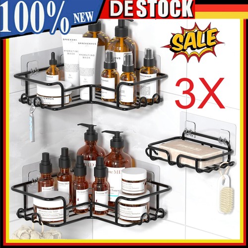 3× Ablagen Badregal Teleskop Duschregal Duschecke Eckregal mit Haken ohne Bohren - Bild 10 von 11