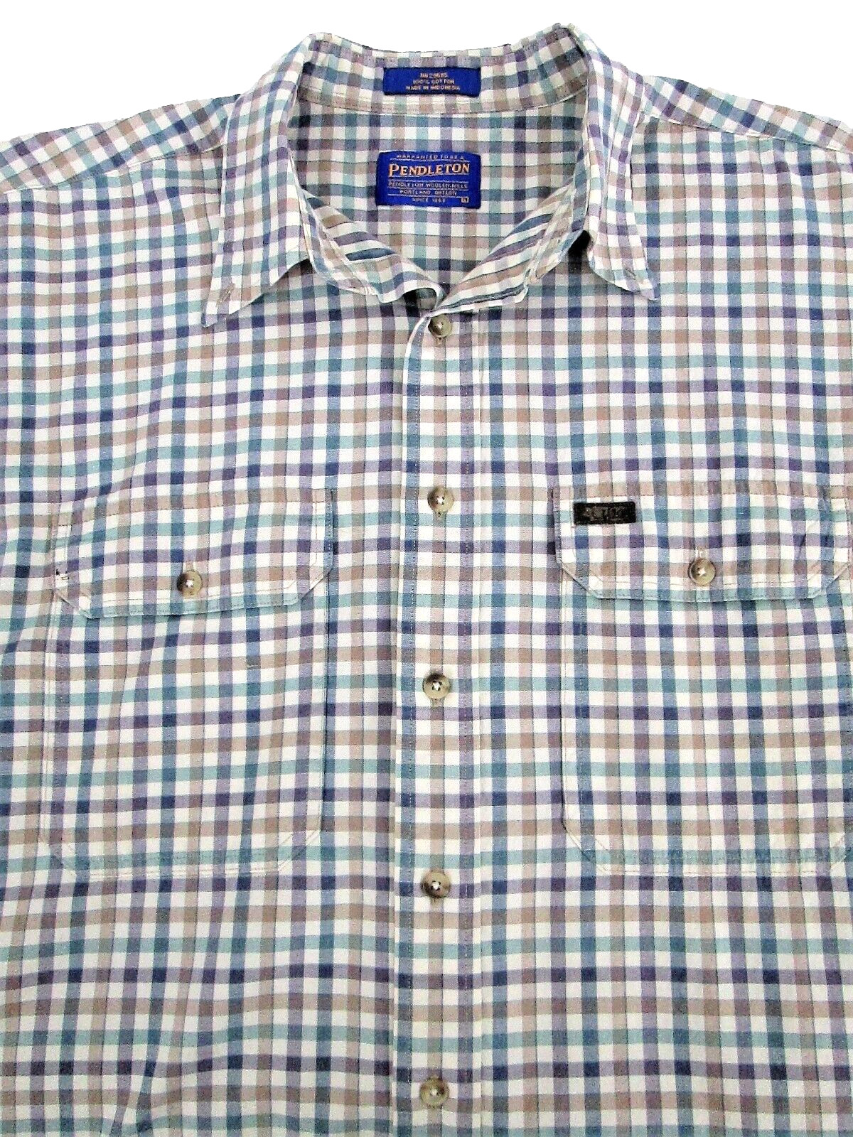 Pendleton Men's Large Multi Color Checkered Cotto… - image 6