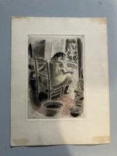 Engraving CHAS LABORDE portrait woman window art lithograph not signed old