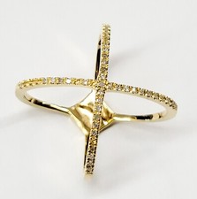 Genuine Diamond "X" Ring - .925 Sterling Silver - 14k Yellow Gold Plate - Size 7