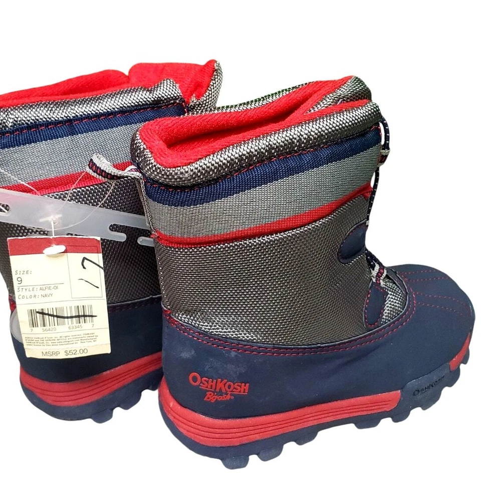 Botas de invierno de combate sin cordones OshKosh B’gosh para niños pequeños, azules/plateadas/rojas talla 9 Foto 3 de 4