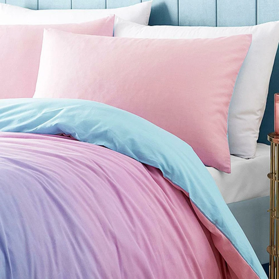 Duvet Cover Set Rainbow Ombre Pastel Colour Pink Purple Aqua Blue Girls Bedding  - Image 2 of 4