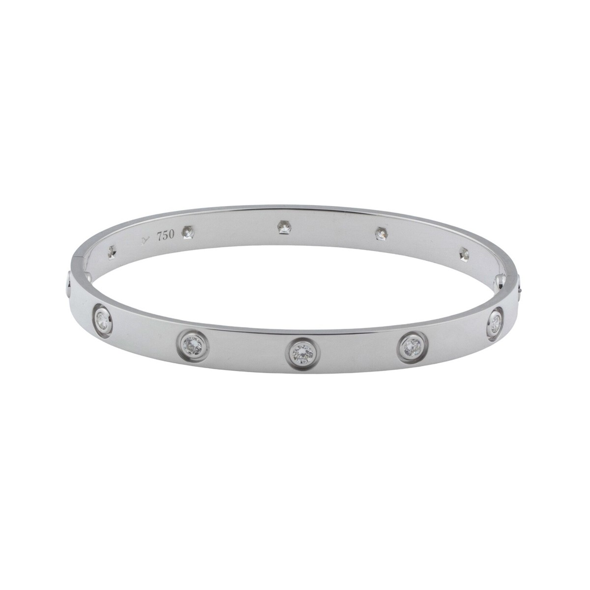 Cartier LOVE Bracelet 10 Diamond 18k White Gold Size 18 Serviced w