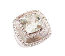 925 Sterling Silver Vintage Ring Square Cut Green Amethyst Topaz Sz 7 RG29456