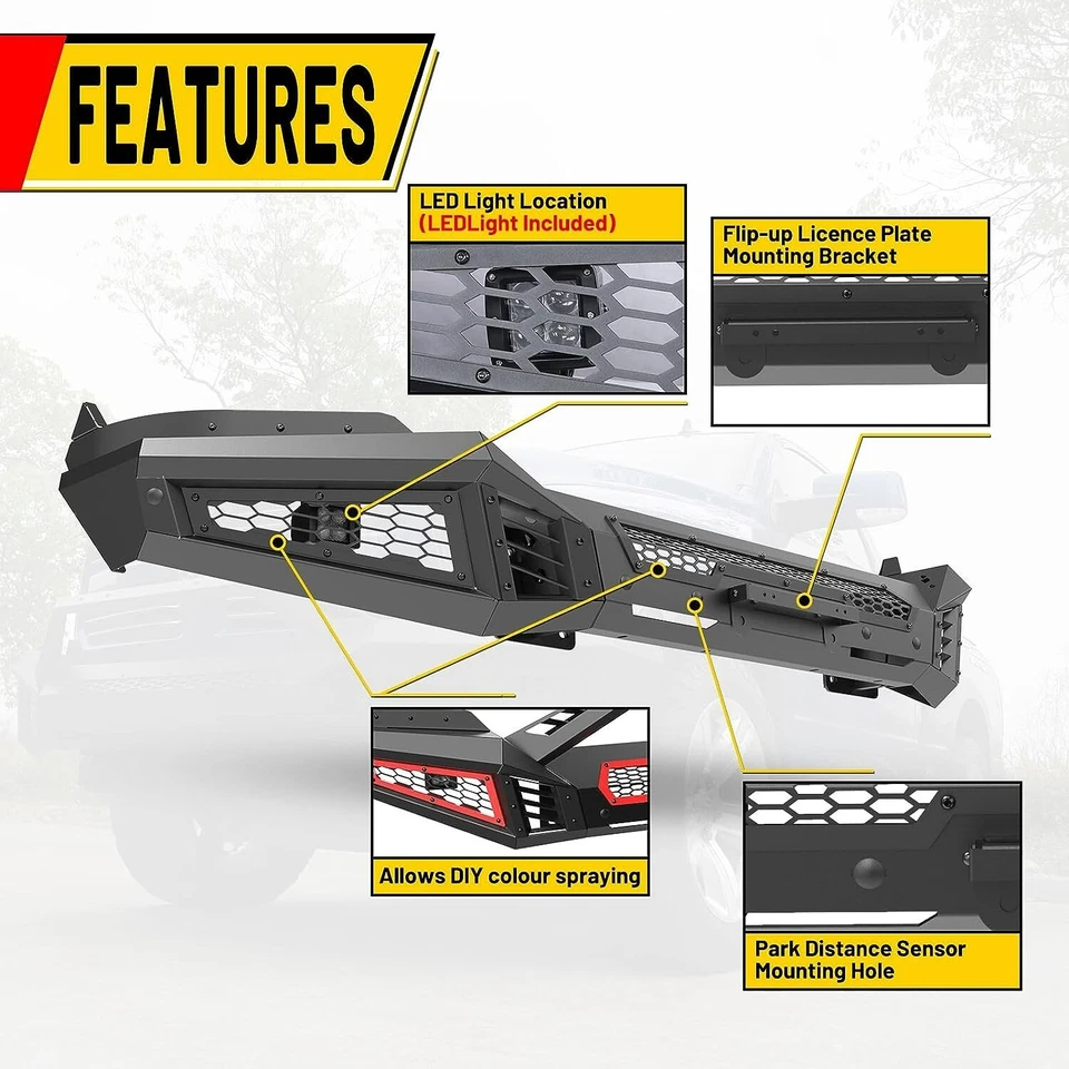 Parachoques delantero de acero para Dodge Ram 1500 2013 2014 2015 2016 2017 2018 con luces LED Foto 2 de 4
