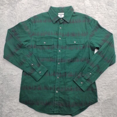 Old Navy Shirt Mens Medium Green Button-Up Striped Pine Trees Pockets