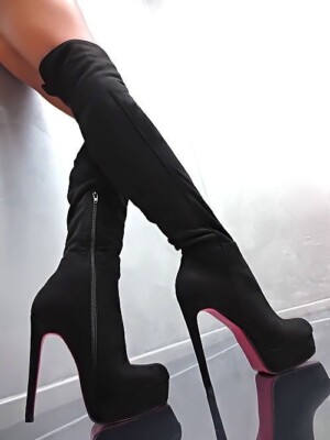 Diamantique Original High Heels Overknee OTK Platform Boots Black 37