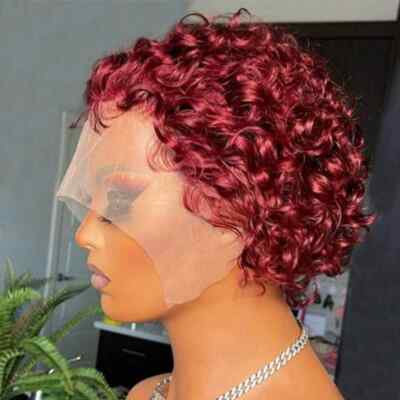 Pixie Cut Wig 99J Color 13x1 Lace Wig Spring Curly Short Bob Human Hair Wigs