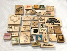 LOT OF 37 WOOD MOUNTED RUBBER STAMPS - GREAT VARIETY / SCRAPBOOK / CARD MAKING