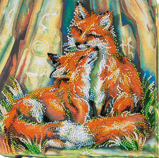 Bead Embroidery Kit "Small foxes" size 7.9"x7.9" / 20.0x20.0 cm