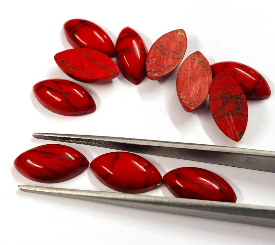 Cabujón con forma de marquesa Howlita roja espalda plana al por mayor piedras preciosas sueltas Foto 4 de 4