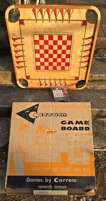 キャロムボード Carrom Wood Game Board #166 Vintage 1960s Pieces