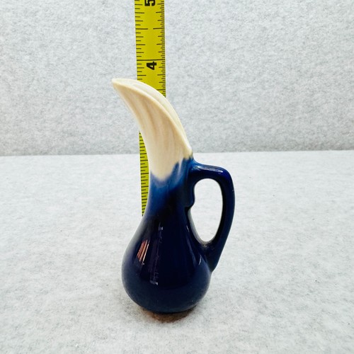 Ombre Mini Pitcher with Handle Miniature Bud Vase Blue White Vintage Ceramic - Picture 8 of 8
