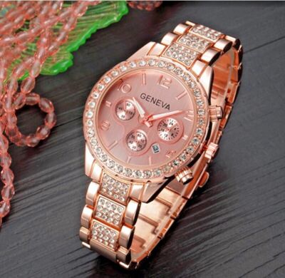 GENF PLATIN KRISTALL DAMEN FRAUEN MÄDCHEN EDELSTAHL QUARZ ARMBANDUHR UK
